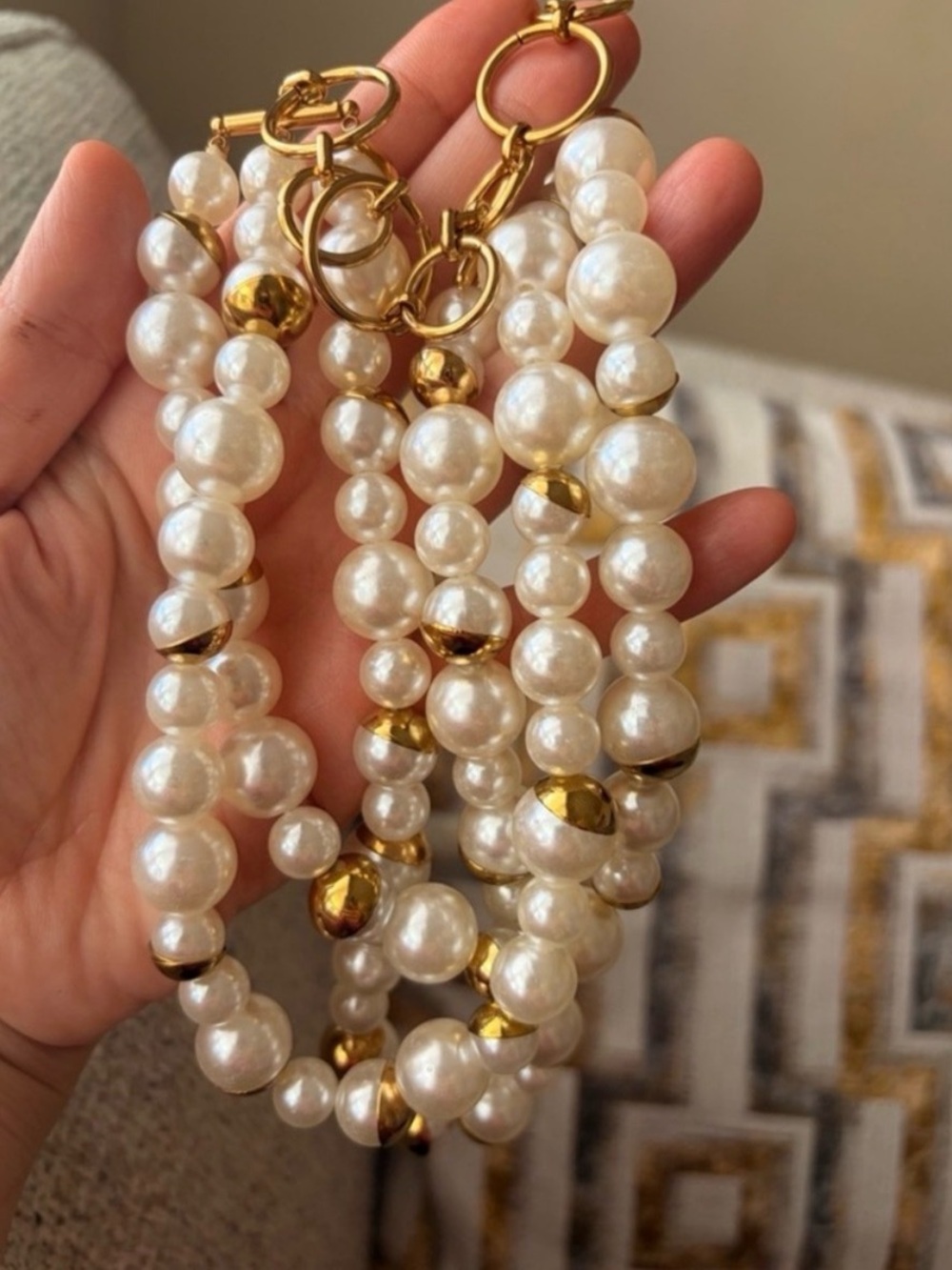 NEW! Classic Gold & Pearl Multi-Strand Necklace - Picture 3 of 4